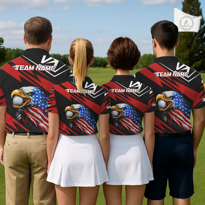 Custom Black and Red Camo American Flag Eagle Women Golf Polo shirts, patriotic team ladies golf tops NQS11608