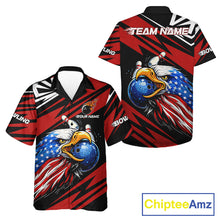 Load image into Gallery viewer, Custom Black and Red Camo American Flag Eagle Button-up Bowling shirts, patriotic bowling team shirts NQS11609
