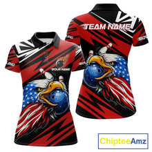 Load image into Gallery viewer, Custom Black and Red Camo American Flag Eagle Bowling shirts for Women, patriotic bowling team shirts NQS11609