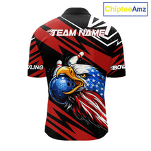 Load image into Gallery viewer, Custom Black and Red Camo American Flag Eagle Bowling shirts for men, patriotic bowling team shirts NQS11609