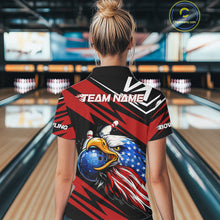 Load image into Gallery viewer, Custom Black and Red Camo American Flag Eagle Bowling shirts for Women, patriotic bowling team shirts NQS11609