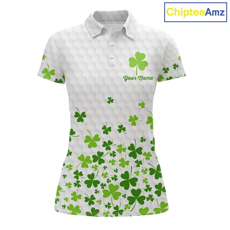 Custom Green shamrock pattern matching golf shirt for couples custom St. Patrick's day golf outfit NQS11610