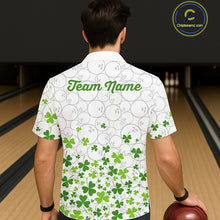 Load image into Gallery viewer, Custom Green shamrock pattern White Camo Button-up Bowling shirts St Patrick's day team bowling shirt NQS11611