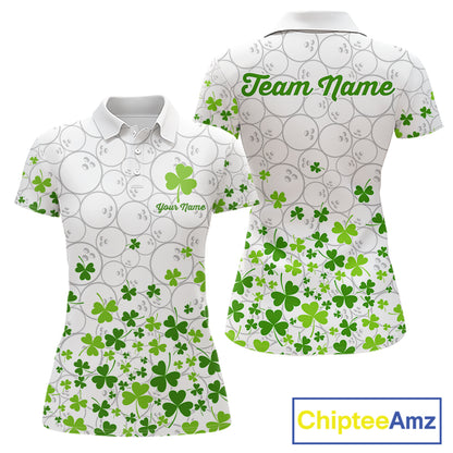 Custom Green shamrock pattern White Camo Bowling shirts for Women St Patrick's day team bowling shirt NQS11611