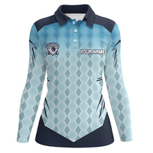 Load image into Gallery viewer, Blue argyle pattern womens golf polos custom golf tops for women, golf gifts for women NQS7592