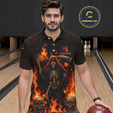 Load image into Gallery viewer, Black And Orange Flame Reaper Skull Custom Halloween Bowling Team Shirts For Men, Bowling Gifts NQS10835