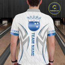 Load image into Gallery viewer, White and Blue crown Bowling ball Polo, Quarter Zip Shirts for Men Custom Bowling Team jerseys NQS11008