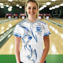 Load image into Gallery viewer, White and Blue crown Bowling ball Polo, Quarter Zip Shirts for Women Custom Bowling Team jerseys NQS11008