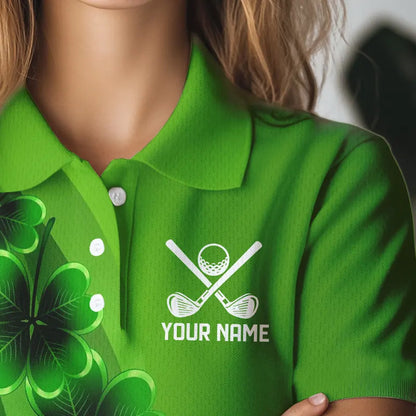 Green shamrock Lucky Women polo golf shirts Custom St Patrick Day golf apparel for ladies NQS9485