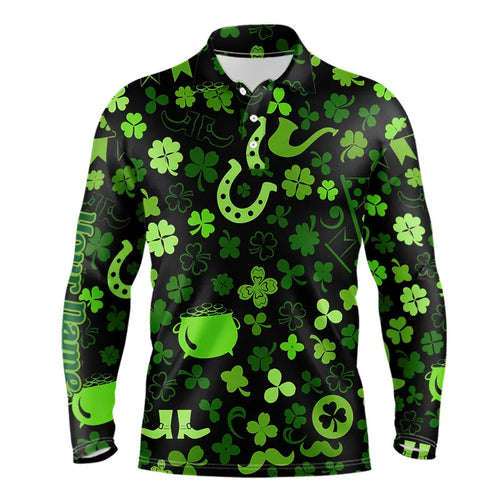 Green shamrock St Patrick Day pattern Lucky polo golf shirts for men Custom St Patrick golf attire NQS9649