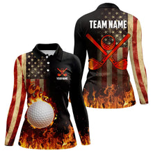 Load image into Gallery viewer, Flame Golf ball vintage American Flag Golf polo shirts for Women Custom patriotic ladies golf attire NQS9650