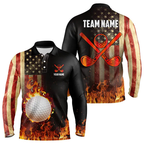 Flame Golf ball vintage American Flag Golf polo shirts for men Custom patriotic mens golf attire NQS9650