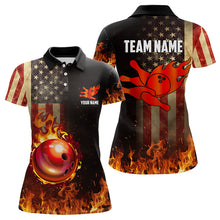 Load image into Gallery viewer, Vintage American Flag Flame Bowling Shirts For Women Custom Patriotic Ladies Bowling Team Jersey NQS9651