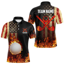 Load image into Gallery viewer, Flame Golf ball vintage American Flag Golf polo shirts for men Custom patriotic mens golf attire NQS9650