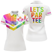 Load image into Gallery viewer, Womens golf polo shirts watercolor Canadian flag patriot custom name Let’s Par Tee white golf shirt NQS5425