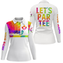 Load image into Gallery viewer, Womens golf polo shirts watercolor Canadian flag patriot custom name Let’s Par Tee white golf shirt NQS5428