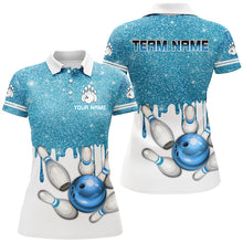 Load image into Gallery viewer, Blue glitter Bowling Shirts For Women Custom team bowling jerseys, Personalized bowling uniform NQS8657