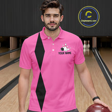 Load image into Gallery viewer, Personalized Retro Bowling Polo, Quarter Zip Shirts For Men custom vintage bowling team jersey | Pink NQS11012