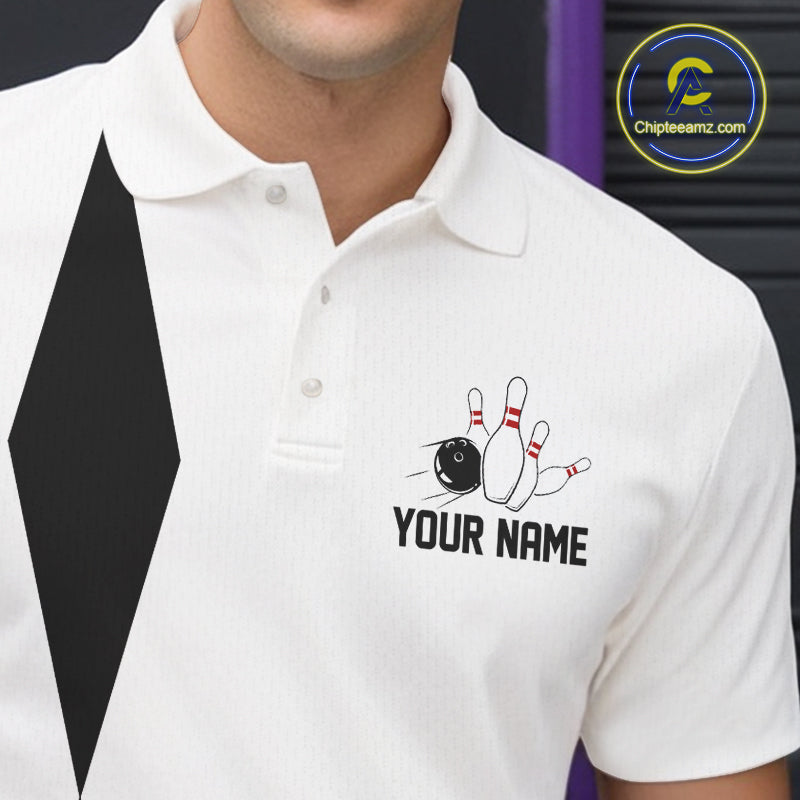 Personalized Retro Bowling Polo, 1/4 Zip Shirts For Men custom vintage bowling team jersey | White NQS11014