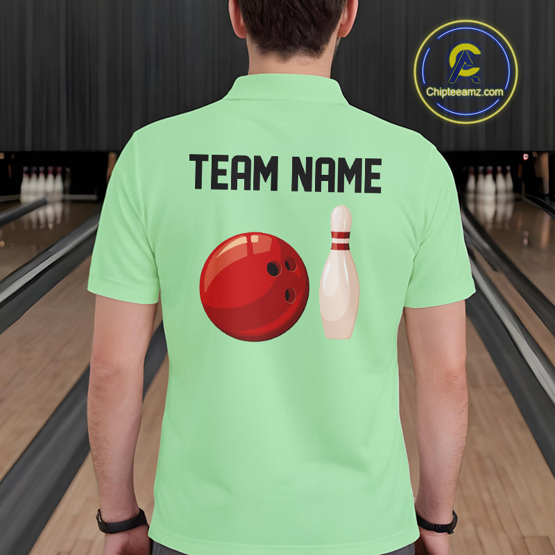 Personalized Retro Bowling Polo, 1/4 Zip Shirt For Men custom vintage bowling team jersey| Mint Green NQS11018