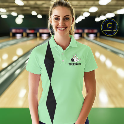 Personalized Retro Women Bowling Polo, 1/4 Zip Shirts custom vintage bowling team jersey | Mint Green NQS11018