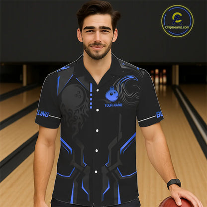 Black and Blue Bowling Hawaiian Shirts Custom Bowling Crown Team Jerseys Outfits NQS11221