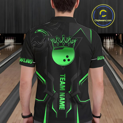 Black and Green Bowling Polo, Quarter Zip Shirts For Men Custom Bowling Crown Team Jerseys Outfits NQS11222