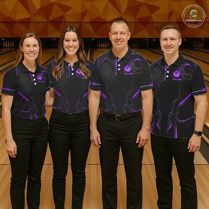 Black and Purple Bowling Polo, Quarter Zip Shirts For Women Custom Bowling Crown Team Jerseys Outfits NQS11223