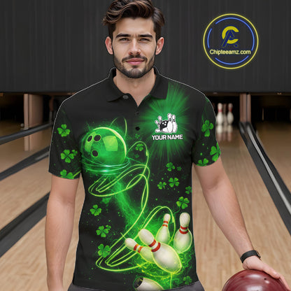 Green shamrock lightning thunder St Patrick's Day bowling shirts for men custom team bowling jerseys NQS11414