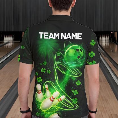 Green shamrock lightning thunder St Patrick's Day bowling shirts for men custom team bowling jerseys NQS11414