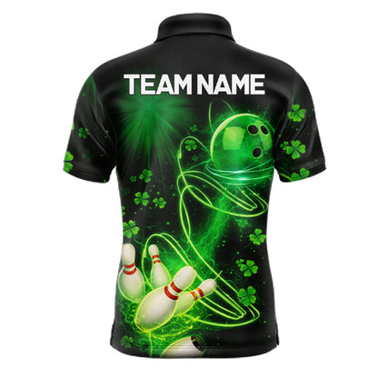 Green shamrock lightning thunder St Patrick's Day bowling shirts for men custom team bowling jerseys NQS11414