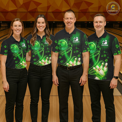 Green shamrock lightning thunder St Patrick's Day bowling shirts for men custom team bowling jerseys NQS11414