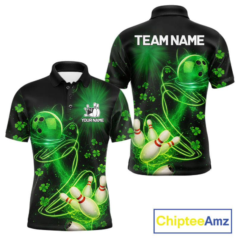 Green shamrock lightning thunder St Patrick's Day bowling shirts for men custom team bowling jerseys NQS11414