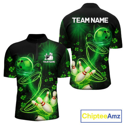 Green shamrock lightning thunder St Patrick's Day bowling shirts for men custom team bowling jerseys NQS11414