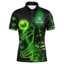 Load image into Gallery viewer, Green shamrock lightning thunder St Patrick's Day custom matching golf polo shirts for couples NQS11415
