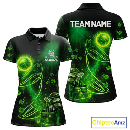 Green shamrock lightning thunder St Patrick's Day Women Golf Polo Shirts custom ladies golf outfits NQS11415