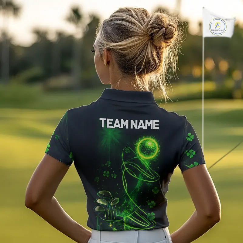 Green shamrock lightning thunder St Patrick's Day Women Golf Polo Shirts custom ladies golf outfits NQS11415