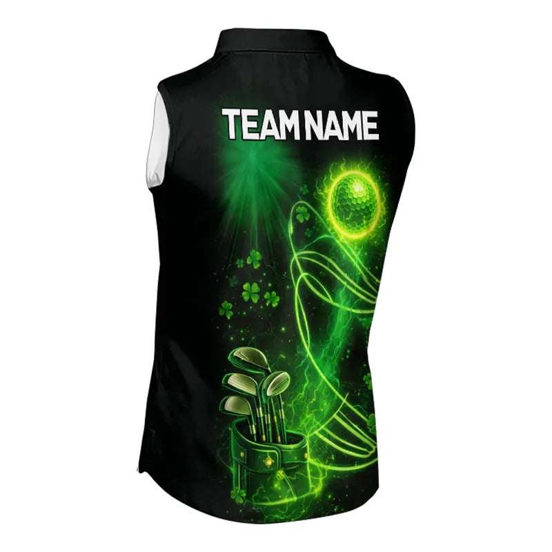 Green shamrock lightning thunder St Patrick's Day Sleeveless Polo Shirts custom ladies golf outfits NQS11415