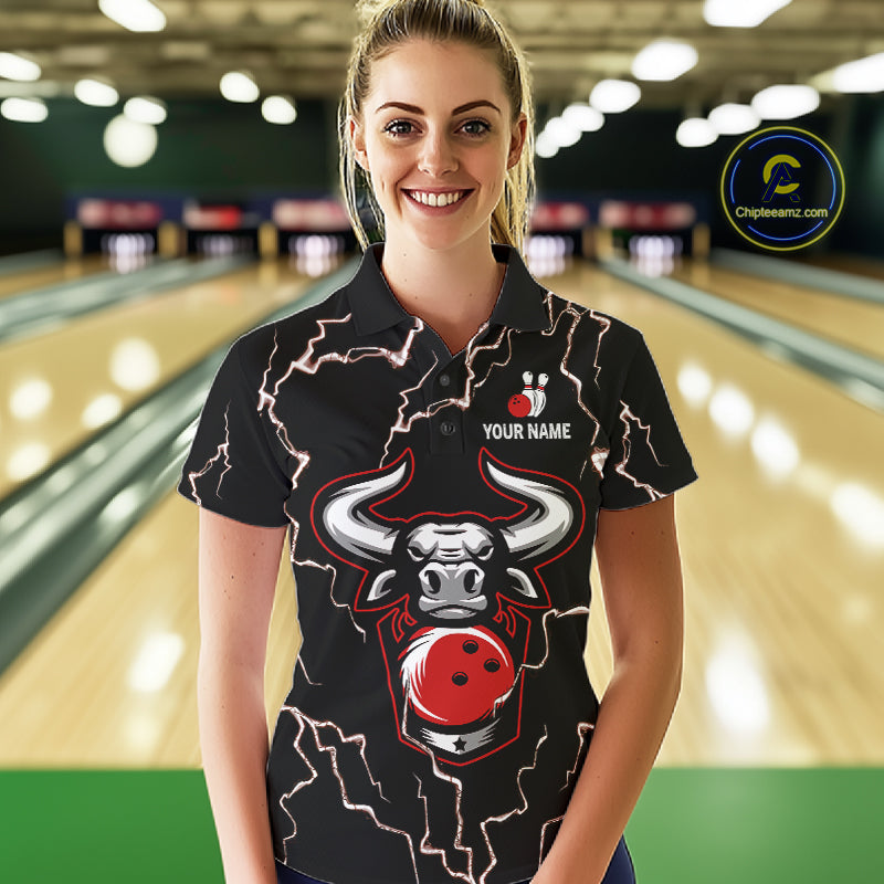 Bowling Bull Thunder Lightning Black & Red Bowling shirts for Women custom Bowling Team League Jersey NQS11417