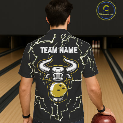 Bowling Bull Thunder Lightning Black & Yellow Button-up bowling shirts custom Bowling Team Jersey NQS11418