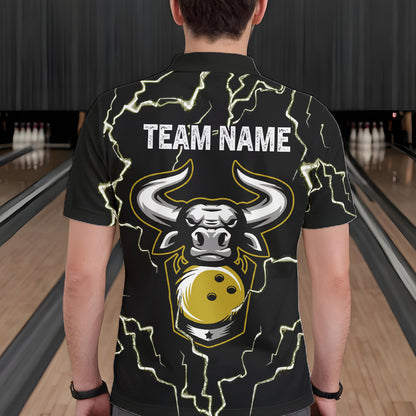 Bowling Bull Thunder Lightning Black & Yellow Bowling shirt for men custom Bowling Team League Jersey NQS11418
