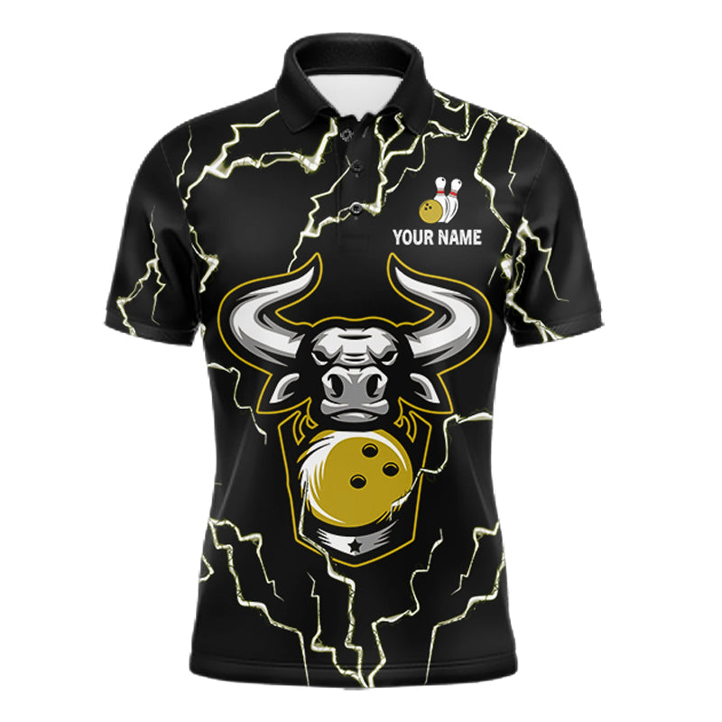 Bowling Bull Thunder Lightning Black & Yellow Bowling shirt for men custom Bowling Team League Jersey NQS11418