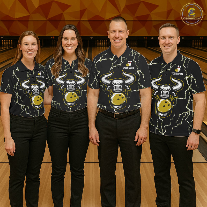 Bowling Bull Thunder Lightning Black & Yellow Bowling shirt for men custom Bowling Team League Jersey NQS11418