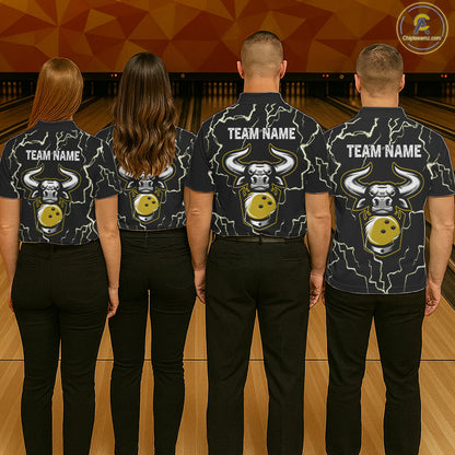 Bowling Bull Thunder Lightning Black & Yellow Bowling shirt for men custom Bowling Team League Jersey NQS11418