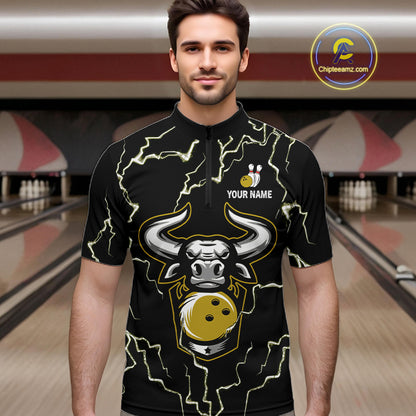 Bowling Bull Thunder Lightning Black & Yellow Bowling shirt for men custom Bowling Team League Jersey NQS11418