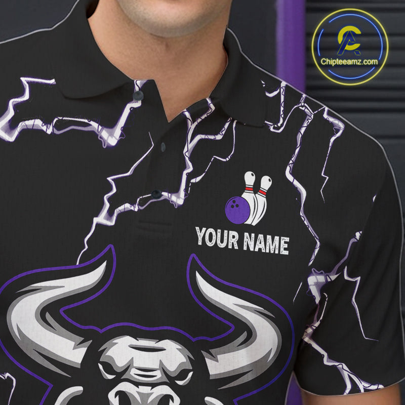 Bowling Bull Thunder Lightning Black & Purple Bowling shirt for men custom Bowling Team League Jersey NQS11419