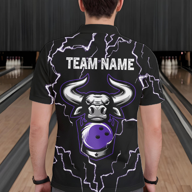 Bowling Bull Thunder Lightning Black & Purple Bowling shirt for men custom Bowling Team League Jersey NQS11419