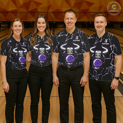 Bowling Bull Thunder Lightning Black & Purple Bowling shirt for men custom Bowling Team League Jersey NQS11419