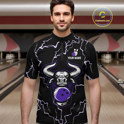 Bowling Bull Thunder Lightning Black & Purple Bowling shirt for men custom Bowling Team League Jersey NQS11419