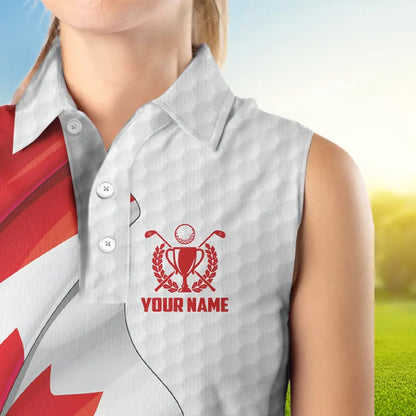 Canadian flag Women Sleeveless Golf polo shirts custom white team patriotic golf shirts ladies NQS9657
